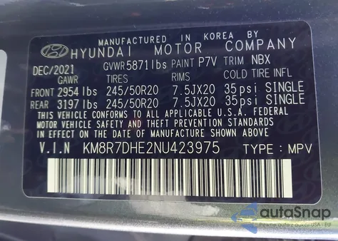 2022 Hyundai Palisade Calligraphy z USA, uszkodzony, nr VIN KM8R7DHE2NU423975